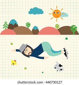 vector cartoon hipster man sleep in wild  