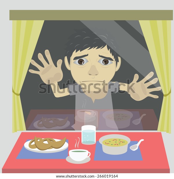 Vector Cartoon Homeless Hungry Stands Outside Stock Vector Royalty Free