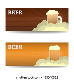 Vector cartoon horizontal banners of beer. Business mock up identity template. Concept of drink, bar, brewery and alcohol menu.