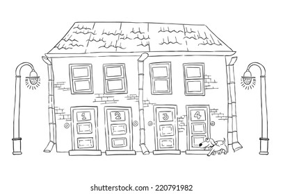 Vector cartoon hostel.