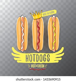 vector cartoon hot dogs label isolated on on transparent background. Vintage hot dog poster or icon design element collection. Fast food, cafe or hotdog carts logo design concept