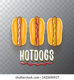 vector cartoon hot dogs label isolated on on transparent background. Vintage hot dog poster or icon design element collection. Fast food, cafe or hotdog carts logo design concept