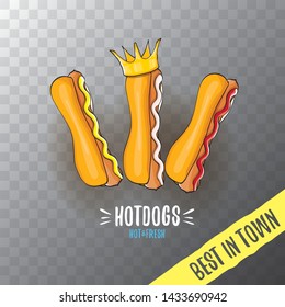 vector cartoon hot dogs label isolated on on transparent background. Vintage hot dog poster or icon design element collection. Fast food, cafe or hotdog carts logo design concept