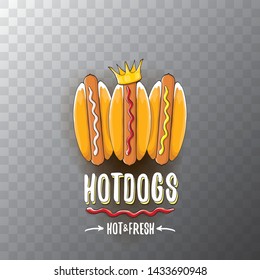 vector cartoon hot dogs label isolated on on transparent background. Vintage hot dog poster or icon design element collection. Fast food, cafe or hotdog carts logo design concept