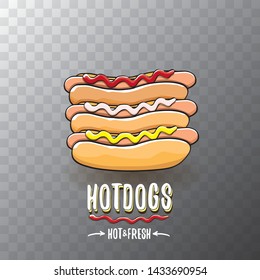 vector cartoon hot dogs label isolated on on transparent background. Vintage hot dog poster or icon design element collection. Fast food, cafe or hotdog carts logo design concept