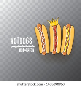 vector cartoon hot dogs label isolated on on transparent background. Vintage hot dog poster or icon design element collection. Fast food, cafe or hotdog carts logo design concept