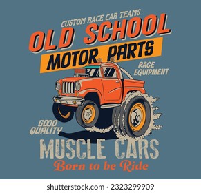 vector cartoon hot rod burnout car Illustration for t shirt print or race poster 