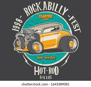 vector cartoon hot rod classic car illustration
