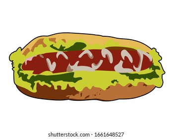 Vector of a cartoon hotdog