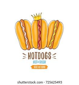 vector cartoon hotdogs icon set isolated on white background. Vintage hot dog poster or label design element collection. Fast food, cafe or hotdog carts logo design concept