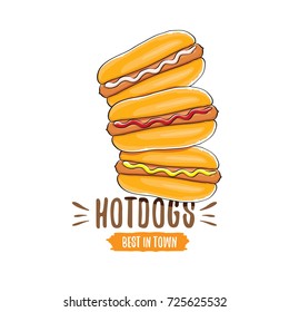 vector cartoon hotdogs icon set isolated on white background. Vintage hot dog poster or label design element collection. Fast food, cafe or hotdog carts logo design concept