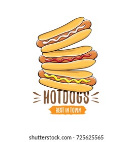 vector cartoon hotdogs icon set isolated on white background. Vintage hot dog poster or label design element collection. Fast food, cafe or hotdog carts logo design concept
