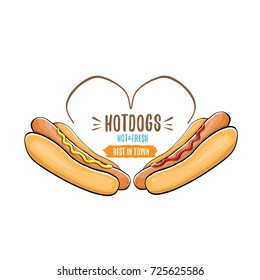 vector cartoon hotdogs icon set isolated on white background. Vintage hot dog poster or label design element collection. Fast food, cafe or hotdog carts logo design concept