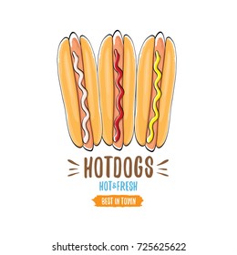 vector cartoon hotdogs icon set isolated on white background. Vintage hot dog poster or label design element collection. Fast food, cafe or hotdog carts logo design concept
