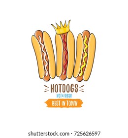 vector cartoon hotdogs icon set isolated on white background. Vintage hot dog poster or label design element collection. Fast food, cafe or hotdog carts logo design concept