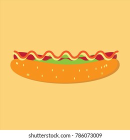 vector cartoon hotdog.Vintage hot dog label design element.Vector illustration.