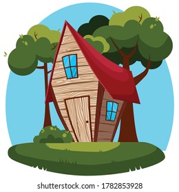 vector of a cartoon house with tree