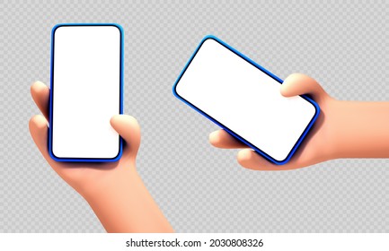 Dibujo vectorial mano humana sosteniendo un smartphone con pantalla blanca aislada en fondo transparente.