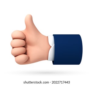 Vector cartoon human hand thumb up for success or good feedback isolated on white background. Vector illustration of positive concept and like symbol.