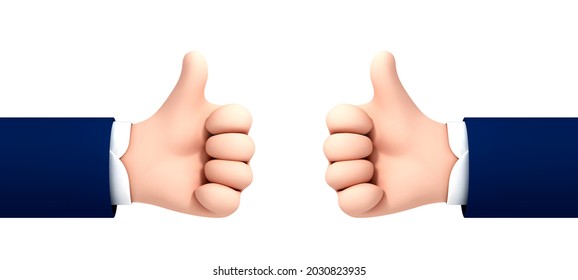 Vector cartoon human hand thumb up for success or good feedback isolated on white background. Vector illustration of positive concept and like symbol.