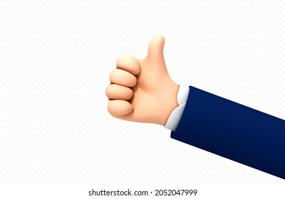 Vector cartoon human hand thumb up for success or good feedback isolated on transparent background. Vector illustration of positive concept and like symbol.