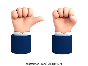 Vector cartoon human hands thumb up and fist gesture isolated on white background.