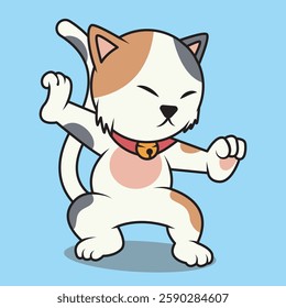 vector cartoon icon of a cute cat demonstrating martial arts movements
