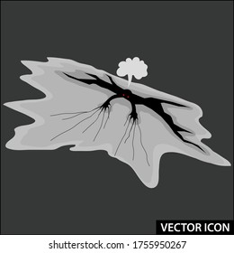 Vektorcartoon-Symbol eines Lochs im Boden mit einem Monster
