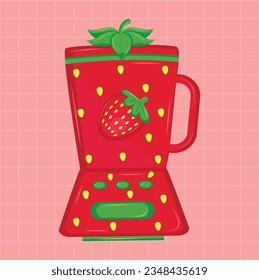 Icono de viñeta vectorial de una licuadora. sticker de licuadora de alimentos de fresa. electrodomésticos para la cocina y utensilios de cocina.