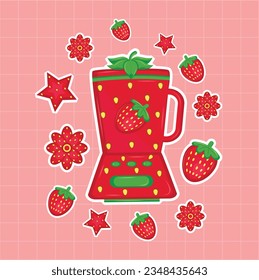 Icono de viñeta vectorial de una licuadora. sticker de licuadora de alimentos de fresa. electrodomésticos para la cocina y utensilios de cocina.