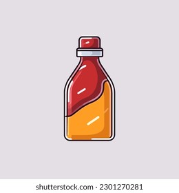 Vector cartoon icon illustration of a bottle of tomato chili sauce, with a flat style for sweet and spicy chili food, delicious taste for food