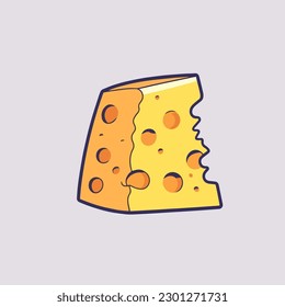 Vector cartoon icon illustration of cheese, with a flat style for sweet, yellow-colored food, a sweet flavor enhancer for cakes and drinks