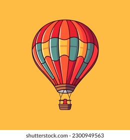 Vector cartoon icon illustration of a hot air balloon, with a flat design for air transportation, going to a destination, for a fun vacation