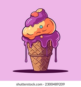 Icono de viñeta vectorial ilustración de un helado, con un diseño plano para la comida dulce y fría