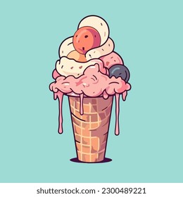 Vector cartoon icon illustration of an ice cream, with a flat design for sweet and cold food