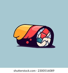 Vector cartoon icon illustration of sushi, with salmon meat and a flat design for food