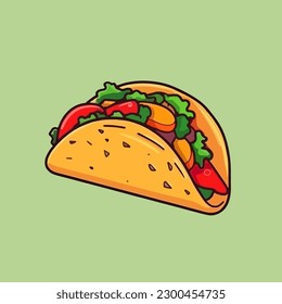 Ilustración vectorial de un taco, con un diseño plano para la alimentación