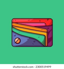 Vector cartoon icon illustration of a wallet, for storing money and cards, with a flat design for style and accessories