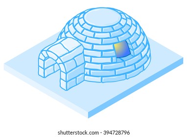 Vector cartoon igloo. Ice house isometric illustration.