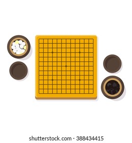 vector cartoon igo / go game, go board, yunzi, bowl / traditional chinese strategy board game / empty board