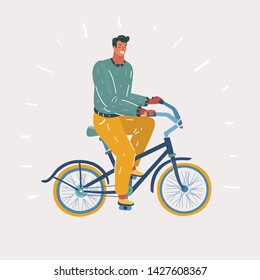 Vector cartoon illstration of Man on bike. Isolated background.