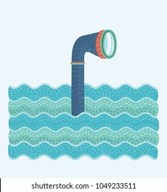 Vector cartoon illustation of Metal periscope in the waves above the water.