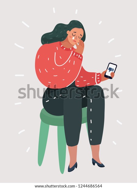 女性のベクター漫画のイラストが泣き 椅子に座っていた コンセプトが嫌い 白い背景に泣くコンセプト 女性の人間の憂鬱 のベクター画像素材 ロイヤリティ フリー