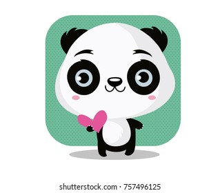 Vector cartoon illustrated panda with heart