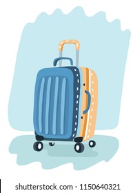 Vector cartoon illustratio of color plastic travel bag on wheels . Object isolated