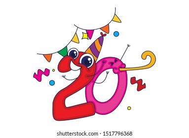 Vector cartoon illustration of 2020 text sticker. Isolated on white background. 