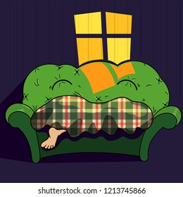 Vector cartoon illustration about a lazy day on a sofa