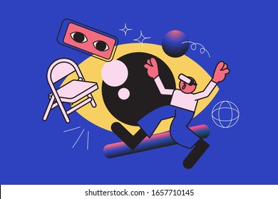 Dibujo vectorial sobre la realidad virtual, VR en estilo moderno, elemento abstracto. esquema completo