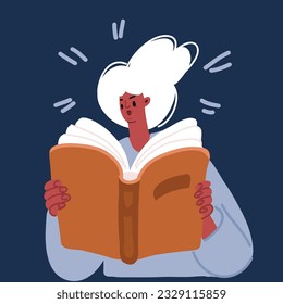Vector cartoon illustration of afro Girl read tht book over dark background