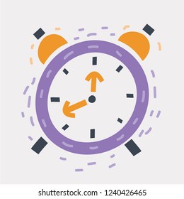 Vector cartoon illustration of alarm clock. Sketch Alarm clock hand drawn concept on white background.